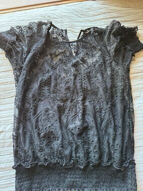 Express Black Eyelet Lace Short Sleeve Blouse